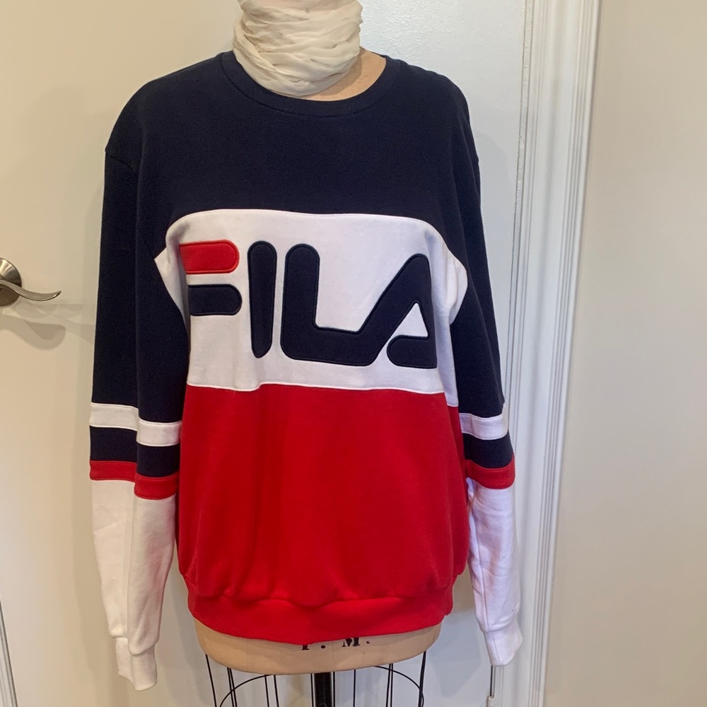 Fila Men's Navy, Red, and White Crewneck Sweatshirt